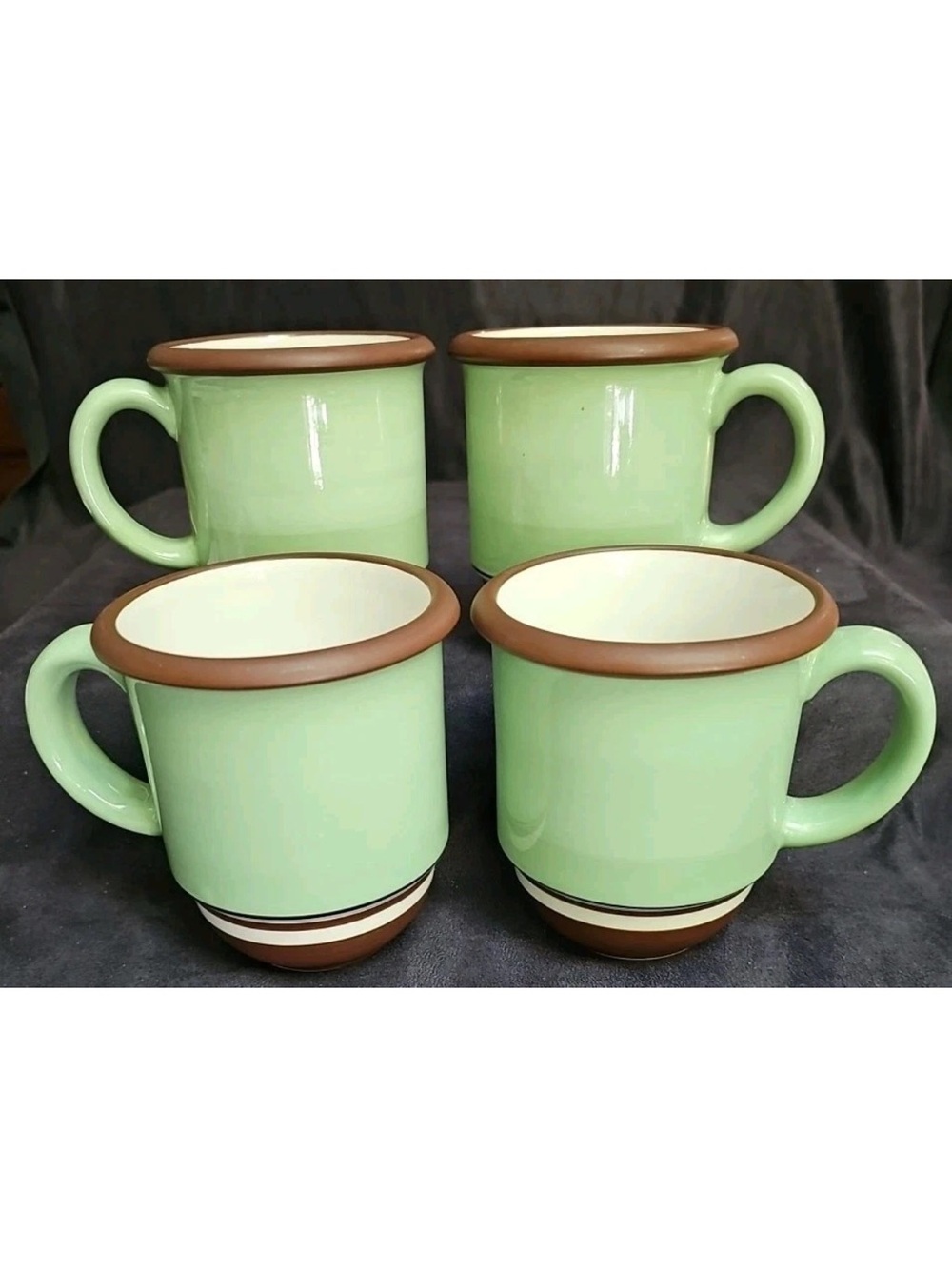 4 Dansk Pistachio Stacking Stripe Mugs 16 oz Stoneware Green Brown 2004-2005